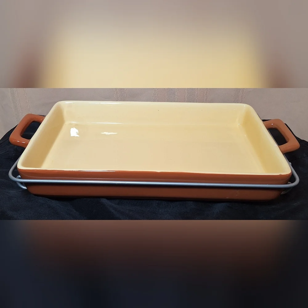 Terracotta Orange Ceramic Baking Dish with Cream Interior